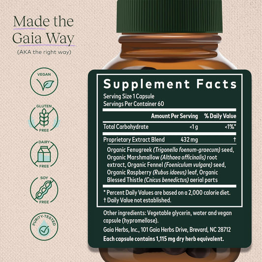 Gaia Herbs Lactation Support - Supports Healthy Production of Breast Milk in Nursing Mothers* - with Fenugreek Seed, Fennel Seed, and Raspberry Leaf - 60 Vegan Liq Phyto-Capsules (20-Day Supply)