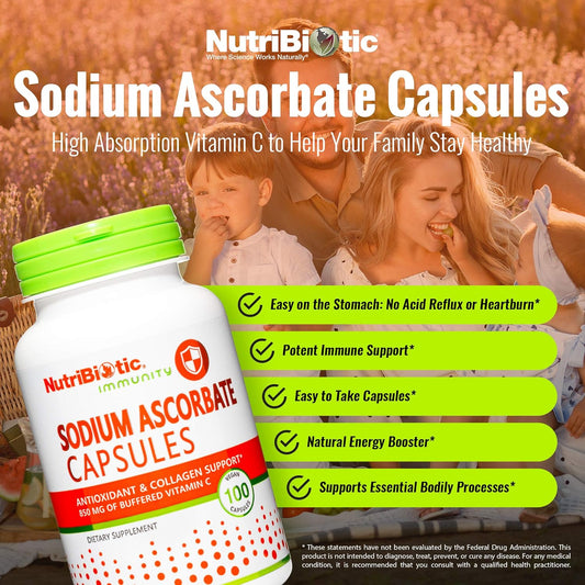 NutriBiotic - Sodium Ascorbate Buffered Vitamin C Capsules, 100 Ct | V
