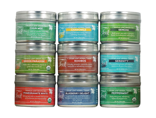 Heavenly Tea Leaves Assorted Tea Sampler, Loose Leaf Tea Sampler, 9 Assorted Loose Leaf Teas & Herbal Tisanes (Approx. 90 Servings) - Variety Pack, Gift Set, Assortment