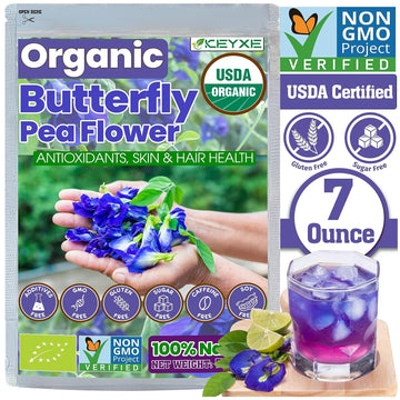 Premium Butterfly Pea Flowers For Tea, 200+ Cups Butterfly Pea Tea, Whole Flowers, USDA Organic Certificate, Non GMO Verified, Sugar Free, Gluten Free, Pure, Caffeine Free, Vegan , Rich in Antioxidants