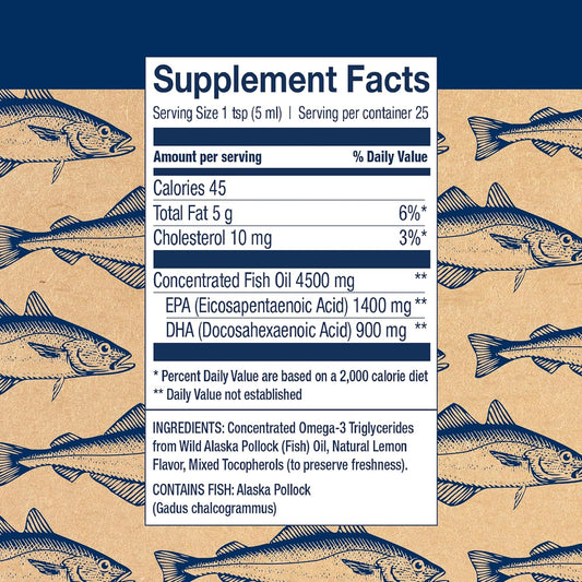 Wiley's Finest Wild Alaskan Fish Oil Peak Omega-3 Liquid Supplement - 2300mg EPA and DHA Omega-3s - Lemon Flavor - 4.23