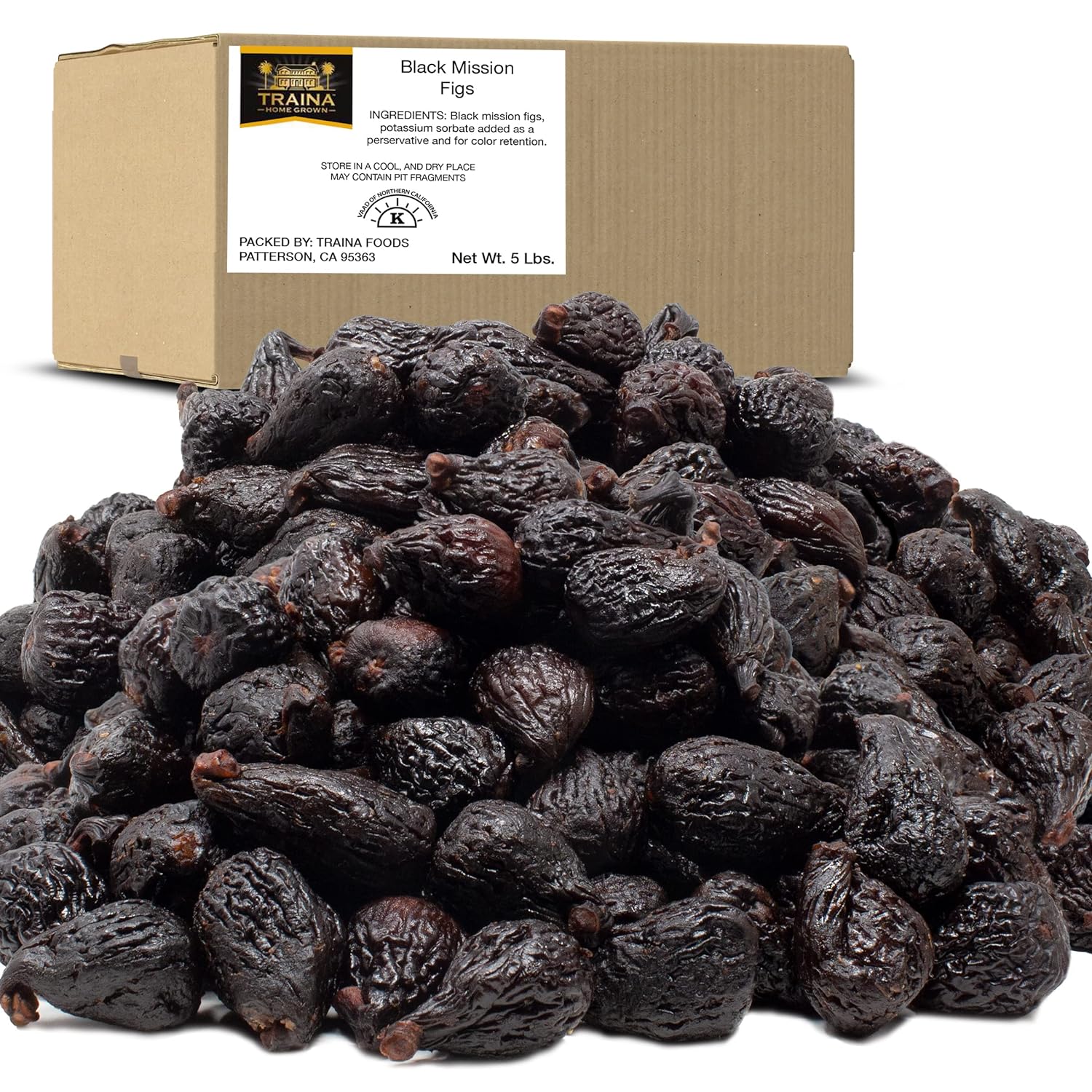 Traina Home Grown California Dried Whole Black Mission Figs - Healthy, No Added Sugar, Non GMO, Gluten Free, Kosher Cert