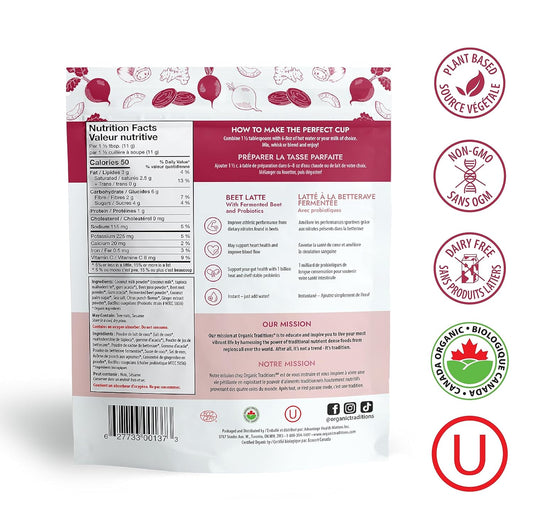 Organic Traditions Beet Latte with Fermented Beetroot | Instant Dairy 5.29 Ounces