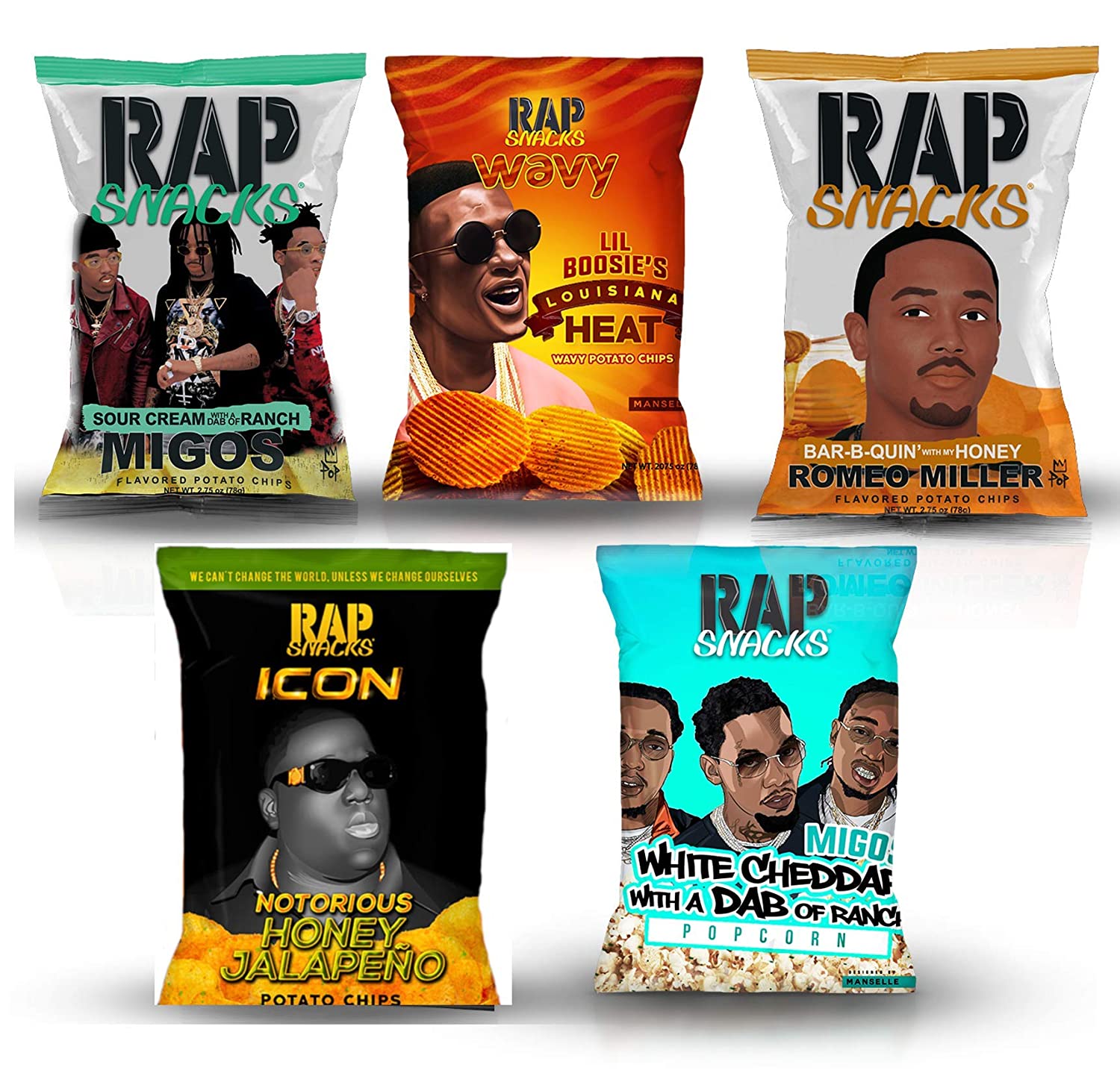 Rap Snacks Potato Chips and Popcorn (Spicy)