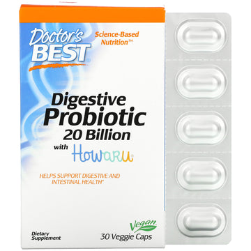 Doctor's Best, Digestive Probiotic with Howaru, 20 Billion CFU Veggie Caps