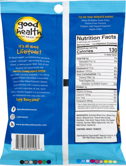 Good Health Peanut Butter Filled Salted Pretzels 5 oz. Bags