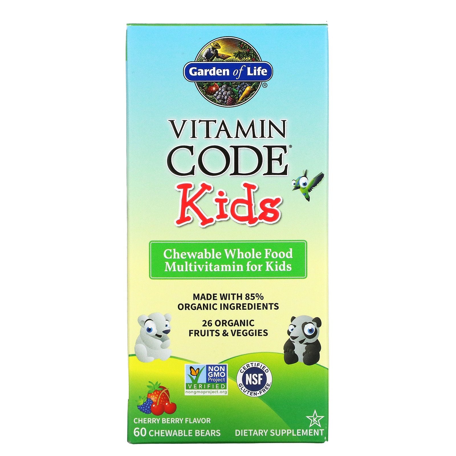 Garden Of Life, Vitamin Code, Kids, Chewable Whole Food Multivitamin For Kids, Cherry Berry, Chewable Bears