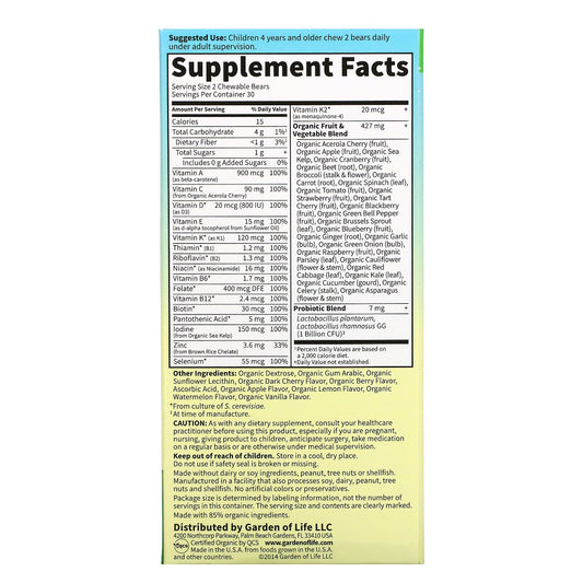 Garden Of Life, Vitamin Code, Kids, Chewable Whole Food Multivitamin For Kids, Cherry Berry, Chewable Bears