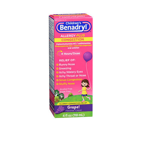 Benadryl-D Childrens Allergy And Sinus Liquid Grape 4 oz By 