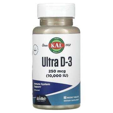 KAL, Ultra D-3, Unflavored, 250 mcg (10,000 IU), Micro Tablets