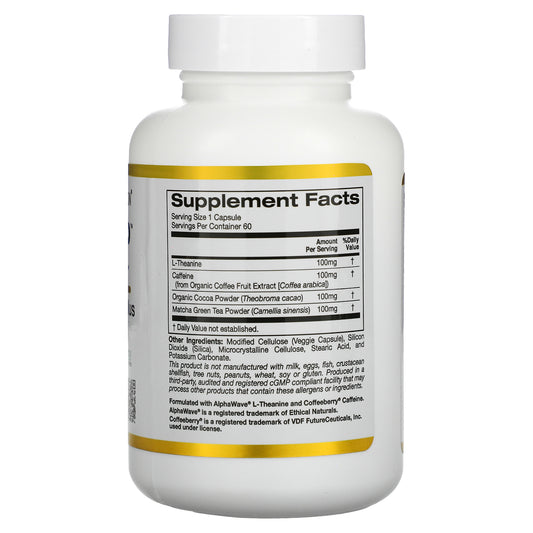 California Gold Nutrition, TheanineUP Focused Energy, L-Theanine & Caffeine Veggie Capsules