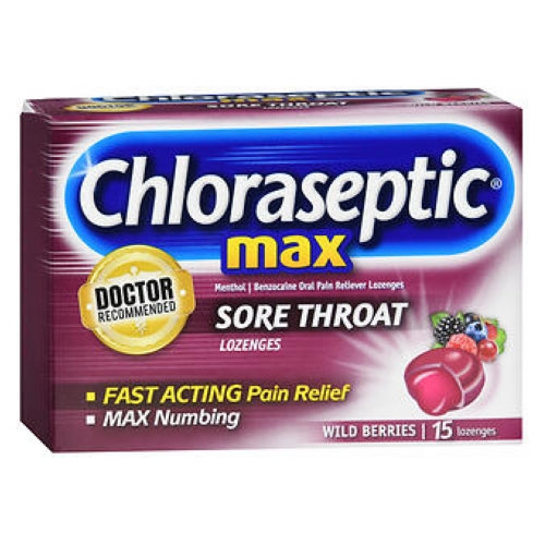 Chloraseptic Max Sore Throat Lozenges Wild Berries 15 each B