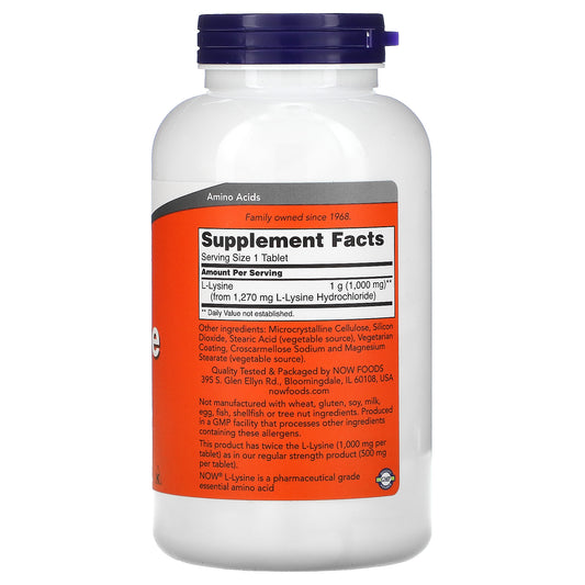 NOW Foods, L-Lysine, 1,000 mg Tablets