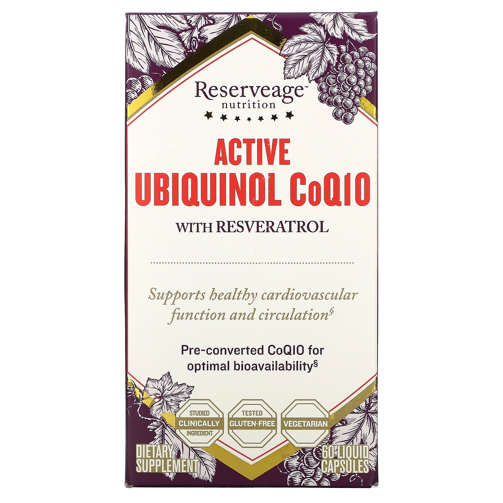 Reserveage Nutrition, Active Ubiquinol Coq10 With Resveratrol Liquid Capsules