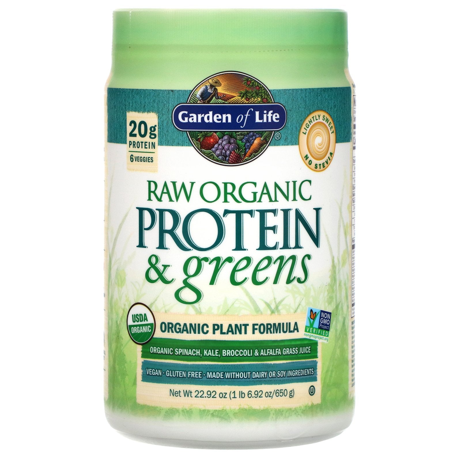 Garden of Life, RAW Protein & Greens, Organic Plant Formula, Lightly Sweet (650 g)