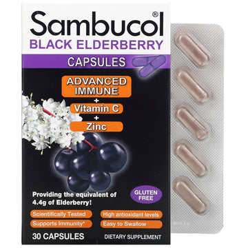 Sambucol, Black Elderberry Capsules, Advanced Immune + Vitamin C + Zinc,  Capsules