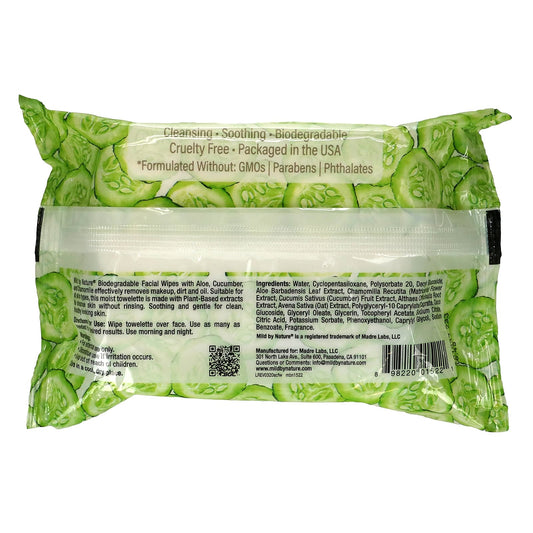 Mild By Nature, Aloe & Cucumber Facial Wipes, Biodegradable, Pre-Moistened Towelettes