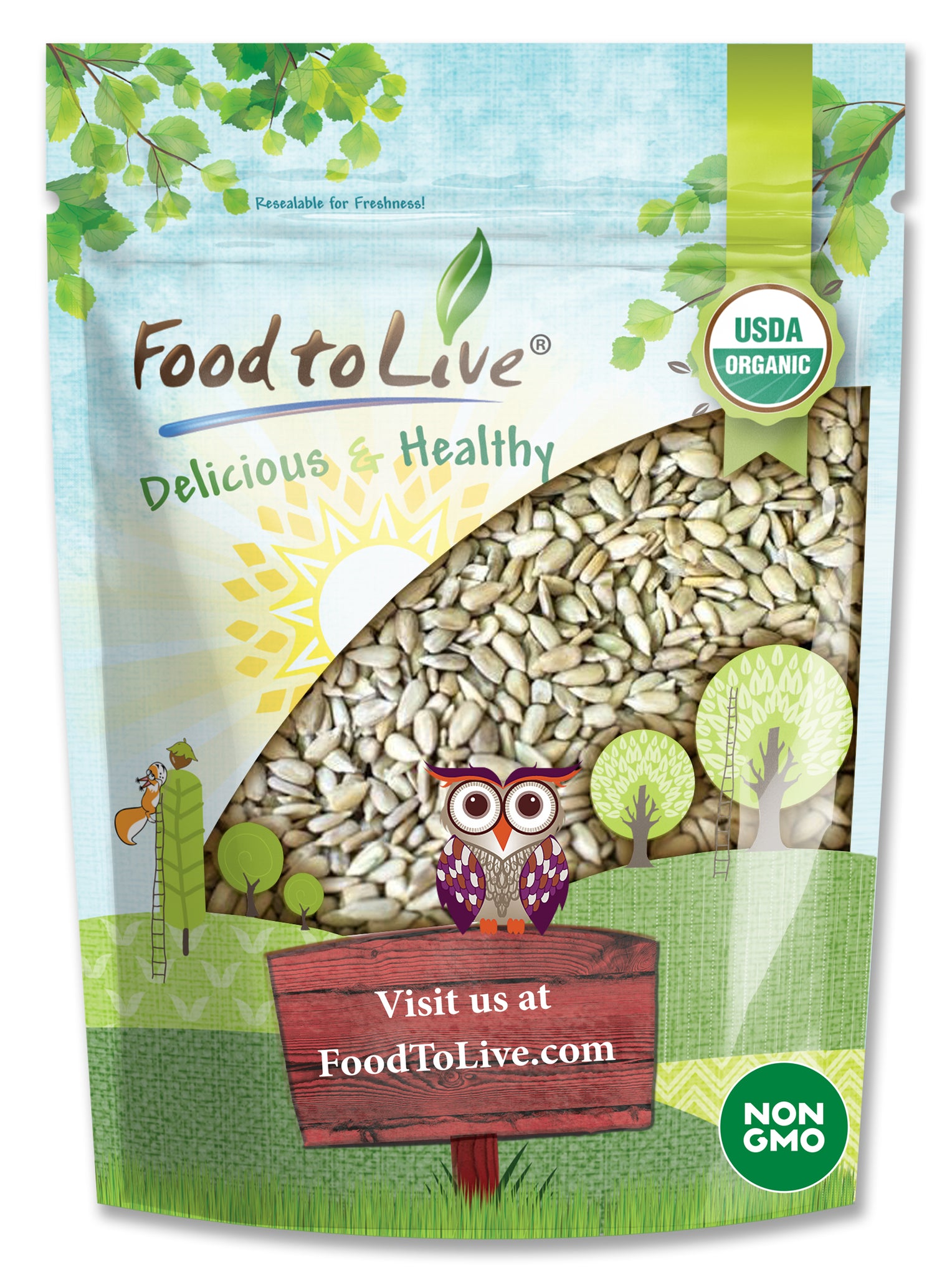 Organic Sprouted Sunflower Seeds- Non-GMO, Kosher, No Shell, Unsalted, Raw Kernels, Vegan Superfood, Sirtfood, Bulk - by Food To Live