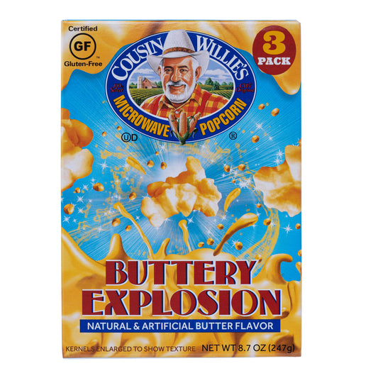 Cousin Willie’s Buttery Explosion Microwave Popcorn, 2.9 oz