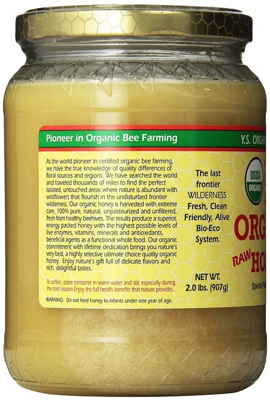 YS Organic Bee Farms Certified Organic Raw Honey 100% Unprocessed, Unpasteurized - Kosher 32oz 2 Lbs