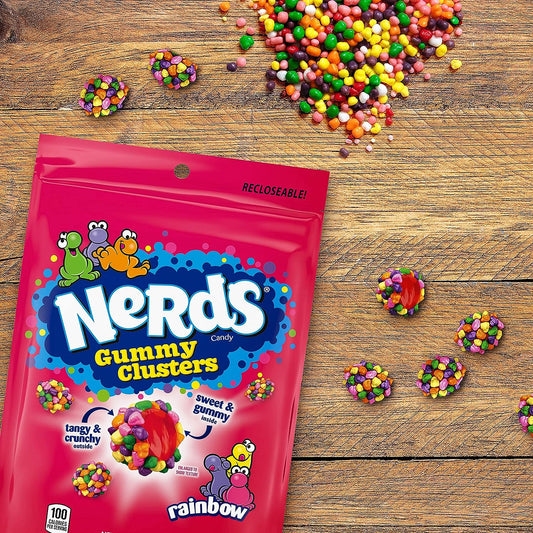 Bundle of Nerds Gummy Clusters Candy, Rainbow, Resealable 8 Ounce Bag + Nerds Gummy Clusters Candy, Very Berry