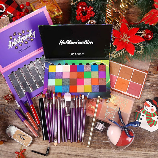 Makeup Gift Sets For Women Make Up Box Include - Eyeshadow Makeup Palette + Eyeliner Pen + Makeup Sponge + Makeup Brushes + Face Blush + Concealer Palette + Eyebrow Cream All In One Makeup Set