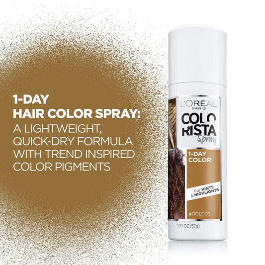 L'Oreal Paris Colorista 1-Day Washable Temporary Hair Color Spray, Gold, 2 s