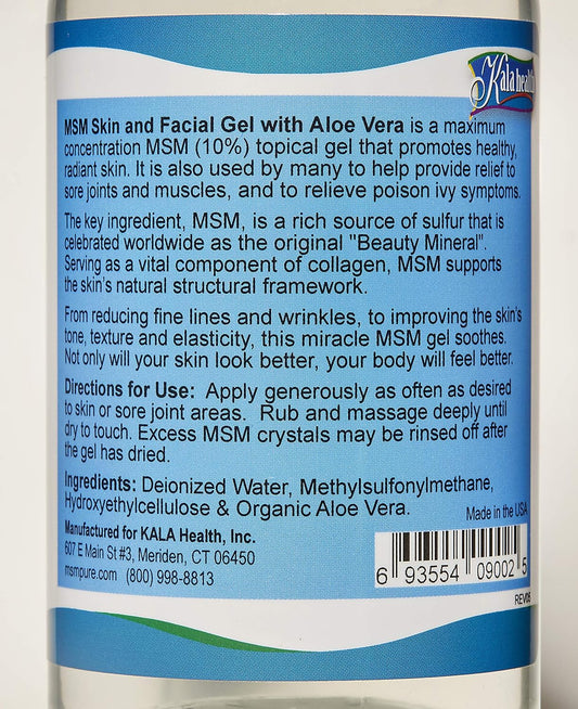 Kala Health MSMPure Max Strength Skin and Facial MSM Gel with Organic Aloe, 8 , Preservative Free, Made in the USA