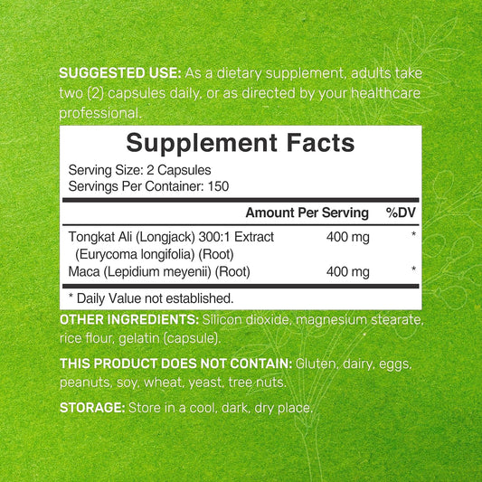 Tongkat Ali Extract 300:1 400mg & Maca Root 400mg | 300 Capsules, Ultr
