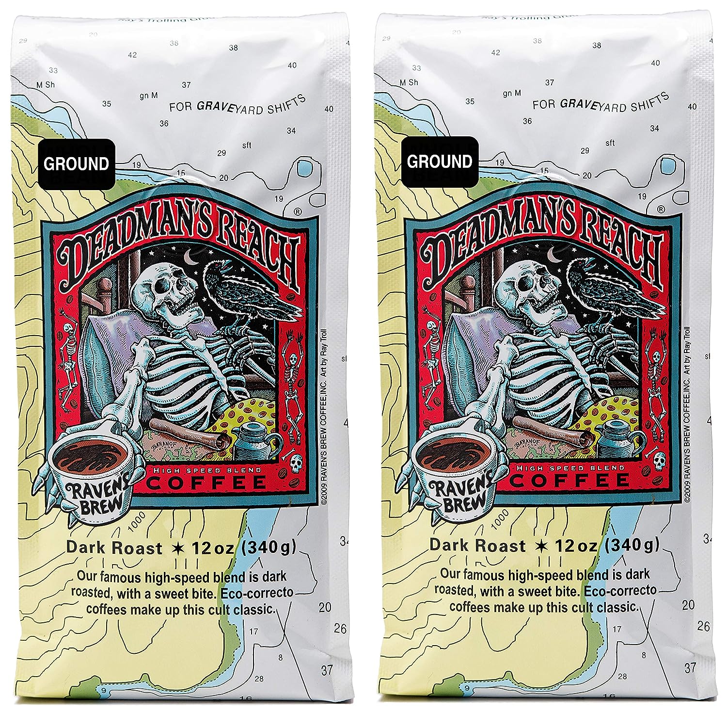 Raven's Brew Coffee High Caffeine Coffee Dark Roast Ground - Deadman's Reach 2-pack