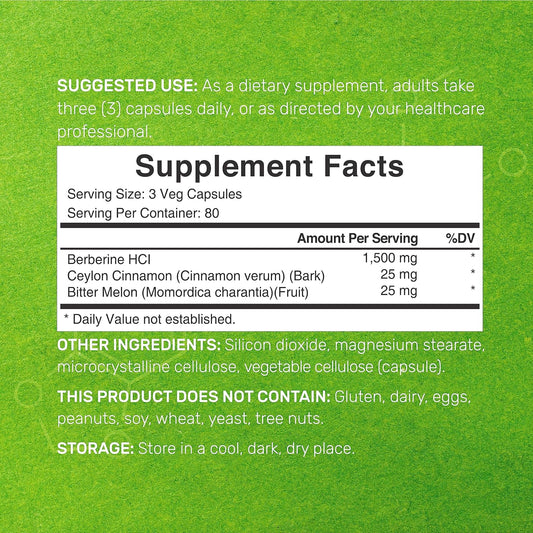 Berberine Supplement 500mg Per Capsule (1500mg Per Serving) | 240 Vegg