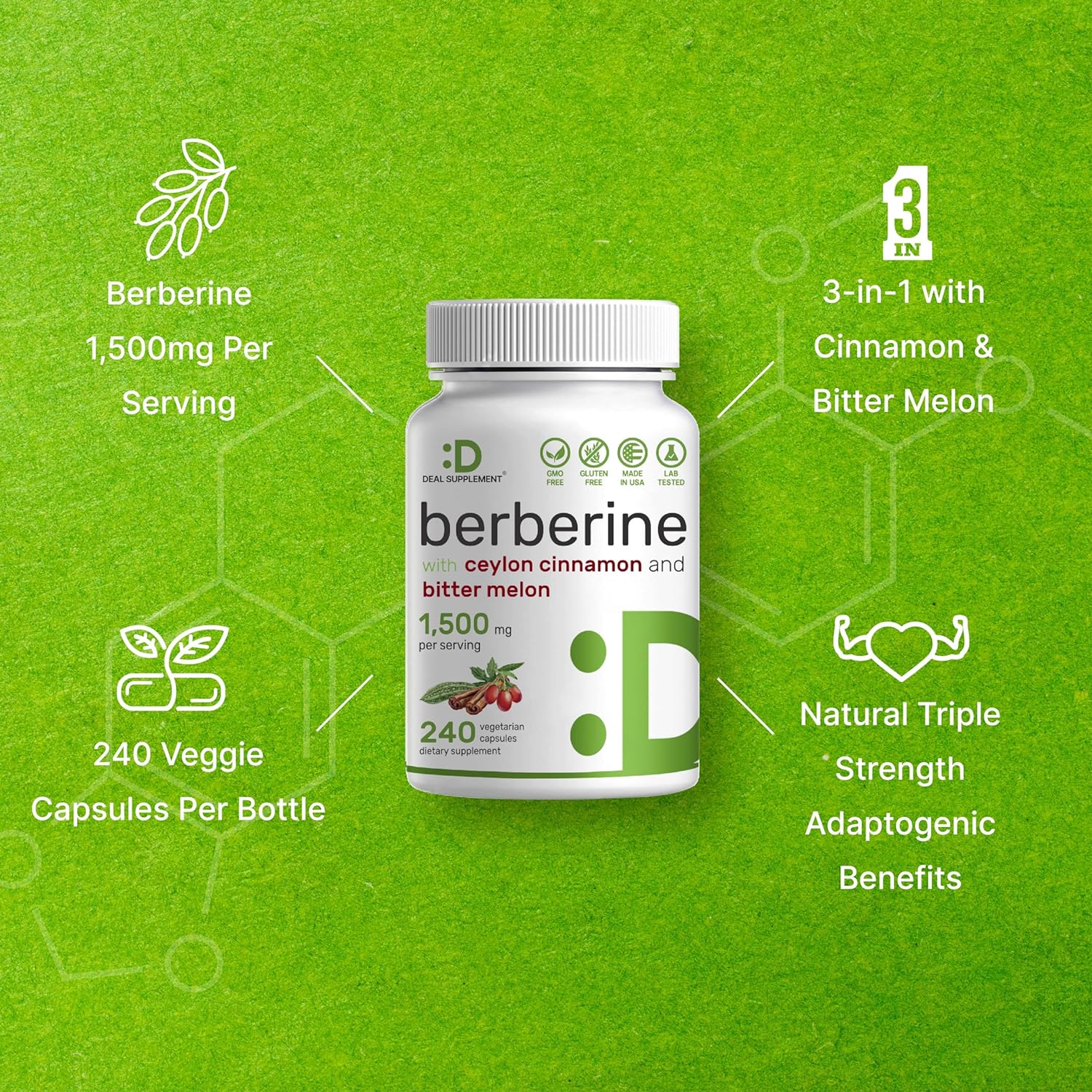 Berberine Supplement 500mg Per Capsule (1500mg Per Serving) | 240 Vegg