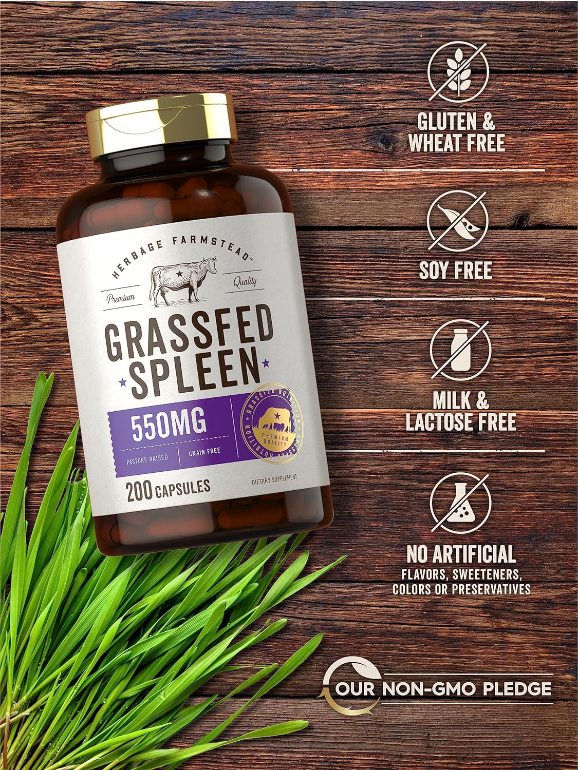 Grass Fed Beef Spleen 550mg | 200 Capsules | Desiccated Pasture Raised