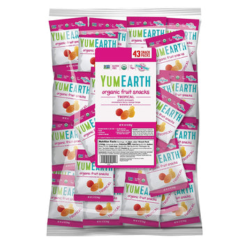 YumEarth Organic Tropical Flavored Fruit Snacks, 43- Snack Packs, Allergy Friendly, Gluten Free, Non-GMO, Vegan, No Artificial Flavors or Dyes