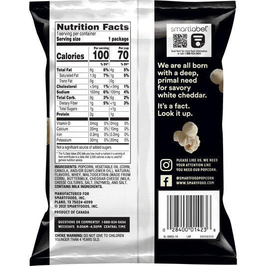 Smartfood White Cheddar Popcorn, 40 Ct (Bags)