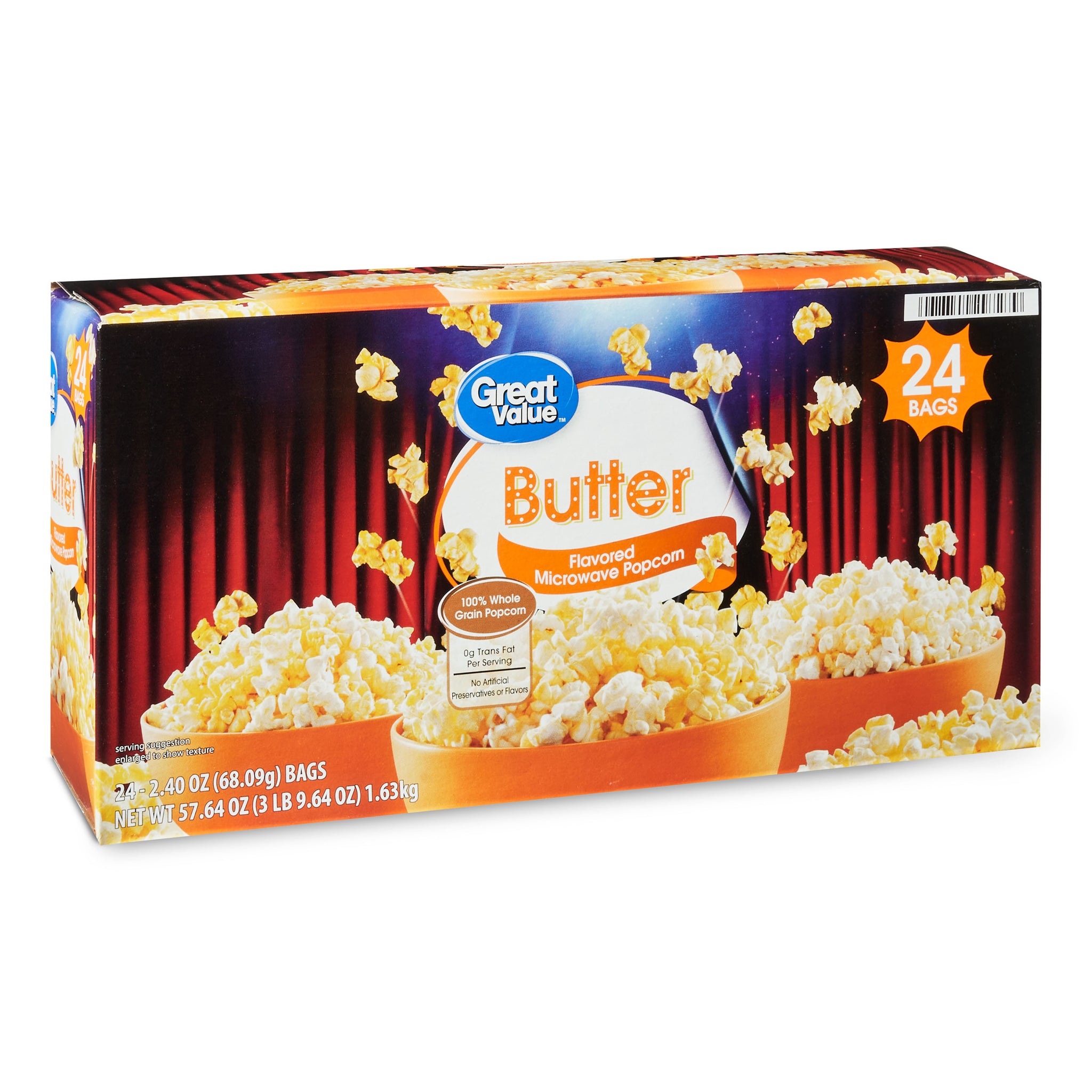 Great Value Butter Microwave Popcorn, 24 Count