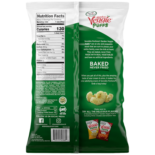 Sensible Portions Garden Veggie Sour Cream & Onion Corn Puffs,  Bag