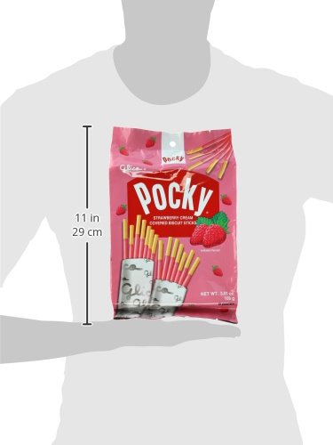 Glico Pocky, Strawberry Cream Covered Biscuit Sticks (9 Individual Bags)