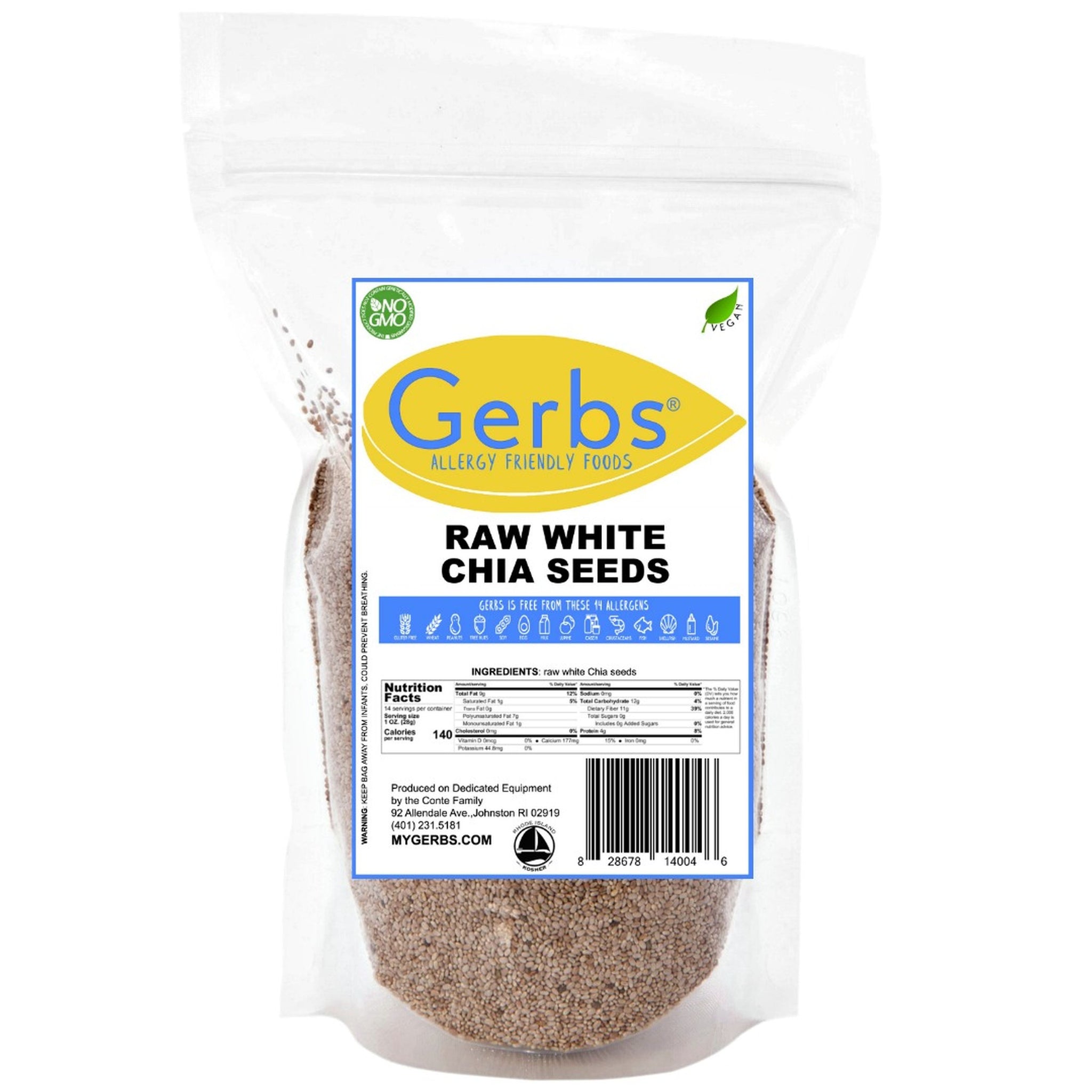 Raw White Chia Seeds by Gerbs ? Top 14 Food Allergy Free & NON GMO - Vegan & Kosher - Premium Quality Grown in Canada