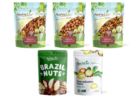 Keto Raw Nuts in a Gift Box - A Variety Pack of Pecans, Brazil Nuts, Macadamia Nuts, Walnuts and Hazelnuts – by Food to Live