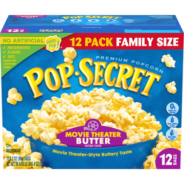 Pop Secret Microwave Popcorn, Movie Theater Butter, Flavor,  Sharing Bags, 12 Ct