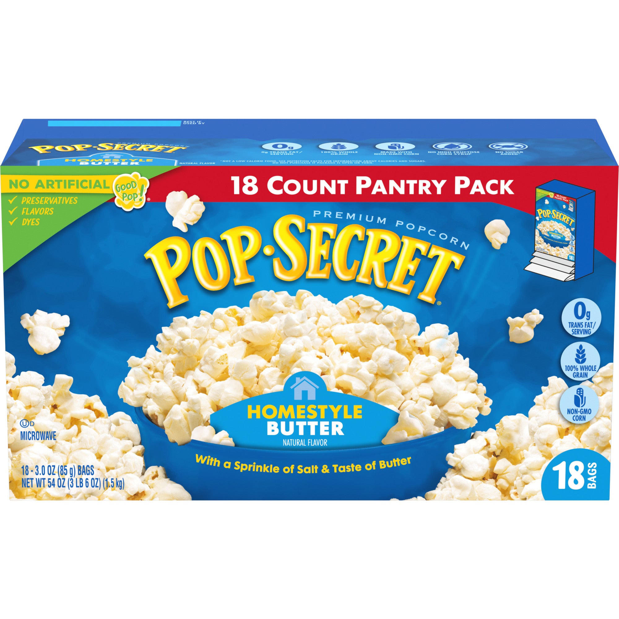 Pop Secret Microwave Popcorn, Homestyle Butter Flavor,  Sharing Bags, 18 Ct