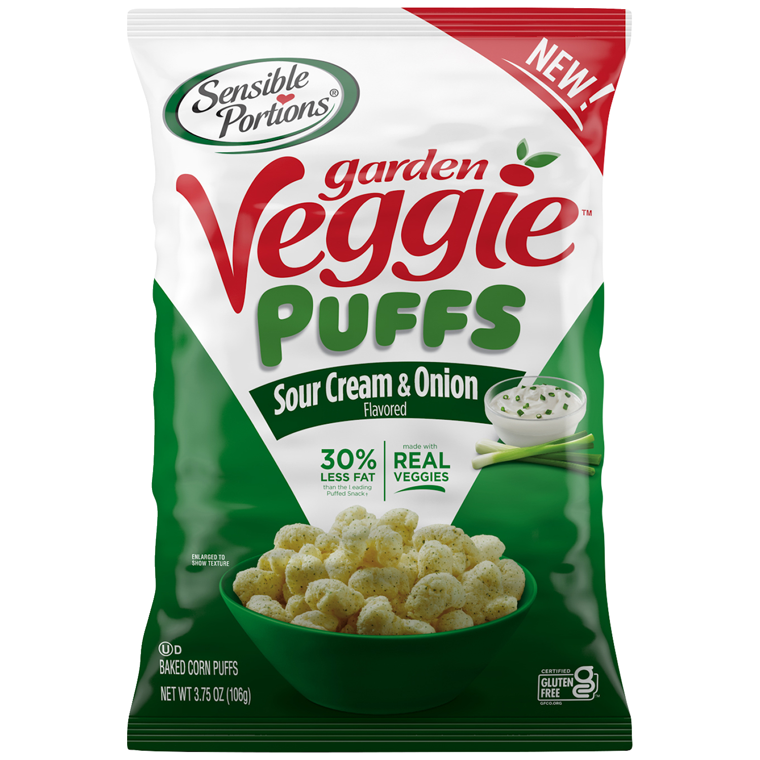 Sensible Portions Garden Veggie Sour Cream & Onion Corn Puffs,  Bag