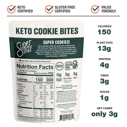 SuperFat Cookies Keto Snack Low Carb Food Cookies- Chocolate Chip - Gluten Free Dessert Sweets with No Sugar Added for Paleo Healthy Diabetic Diets