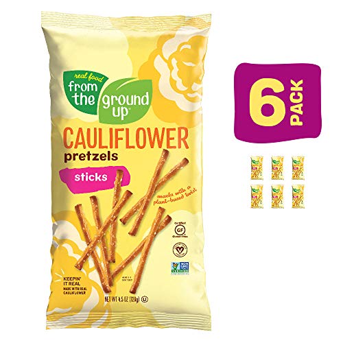Real Food From The Ground Up Vegan Cauliflower Pretzels, Gluten Free, Non-GMO, 6 Pack (Sticks)