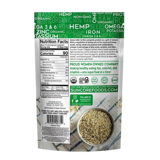 Suncore Foods Organic Hemp Seeds Superfood,Vegan, Kosher, Gluten-Free