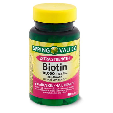 Spring Valley 10000mcg Biotin with 100mg Keratin Dietary Supplement, 60 Tablets