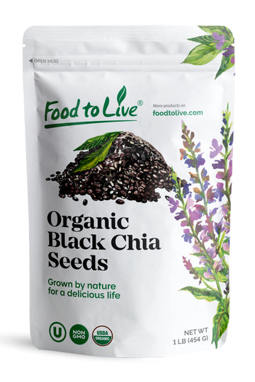 Organic Chia Seeds- Black, Vegan, Kosher, Non-GMO, Great for Smoothies, Sirtfood - by Food to Live