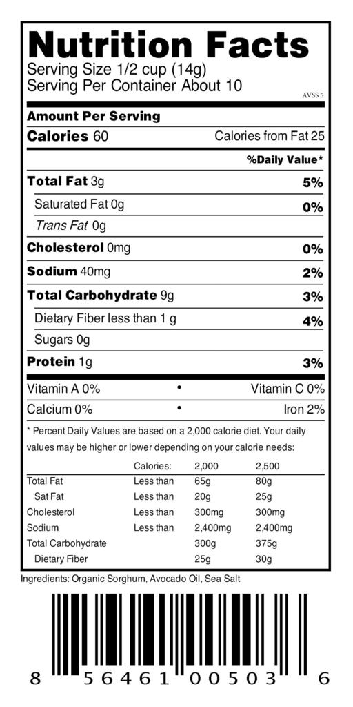 Popped Sorghum Avocado Oil & Sea Salt Single  Bag