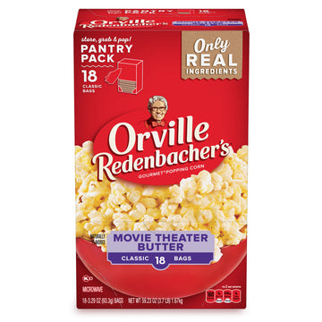 Orville Redenbacher's Movie Theater Butter Microwave Popcorn,  Classic Bag, 18-Count
